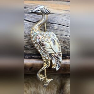 🐦 Art Deco Bird Brooch Heron or Crane Pavé Crystals & Enamel Vintage 1940s